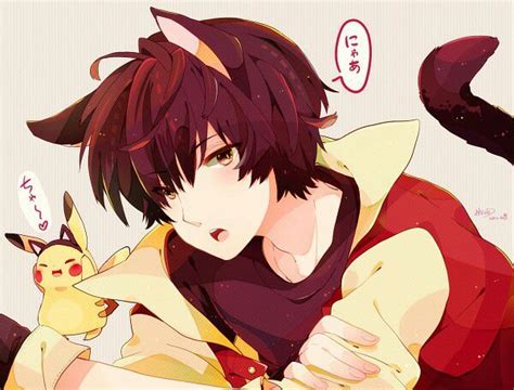 Neko Red And Pikachu Wearing Neko Ears Pokémon Amino