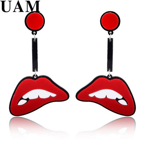 European Trendy Hip Hop Jewelry Sexy Red Lips Acrylic Drop Earrings