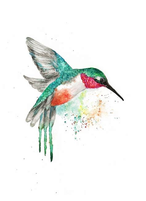 Hummingbird Watercolor Print From Original Hummingbird In Flight