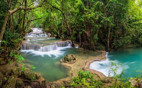 Waterfall Kanjanaburi Thailand River Jungle Forest 2560x1600