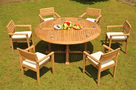 Teak Dining Set 6 Seater 7 Pc 72 Round Dining Table And 6 Montana