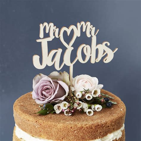 Mr And Mr Heart Surname Wooden Cake Topper By Sophia Victoria Joy