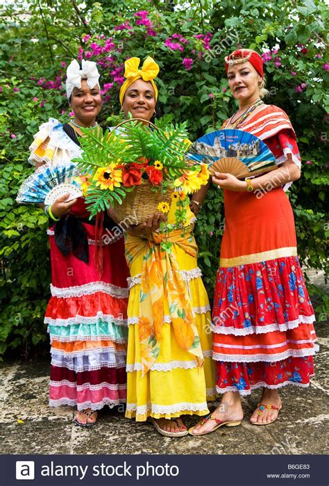 Stock Photo Cuban Ladies In Traditional Dress Plaza De Armas Old