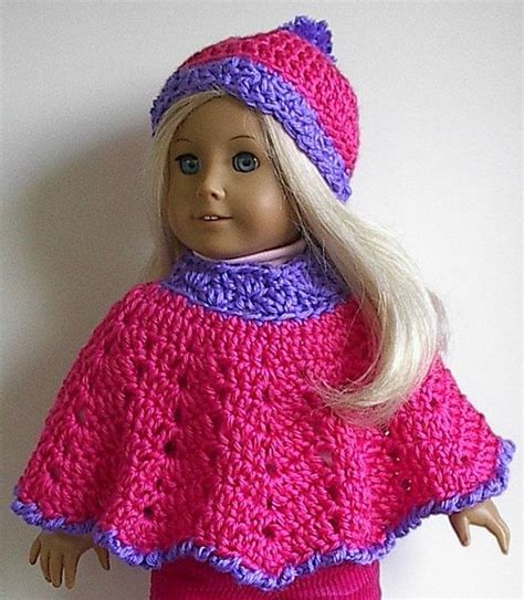 American Girl Doll Crocheted Poncho And Hat In By Lavenderlore Doll