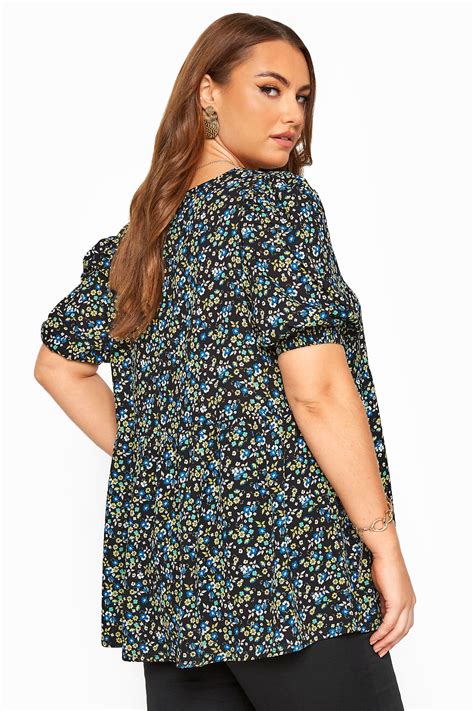 Black Bright Floral Smock Top Yours Clothing