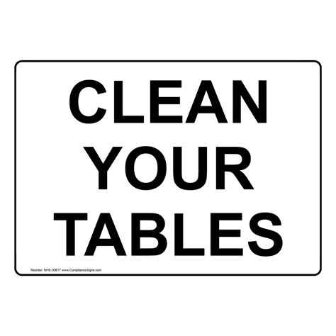 Clean Your Tables Sign Nhe