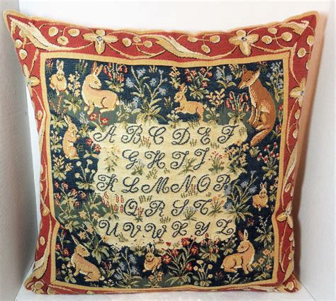 1980s Vintage Decorator Throw Pillow Renaissance Tapestry Sampler