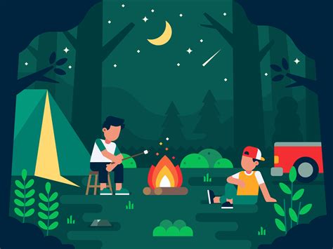 camping people illustration with two human characters having outdoor rest break in the wild