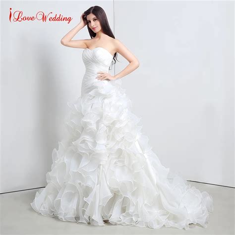 In Stocks Fashion Organza Ruffle Wedding Dress Vestido De Novia Court