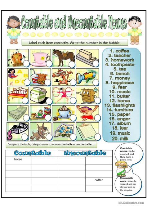 Countable And Uncountable Nouns English Esl Worksheets Pdf And Doc