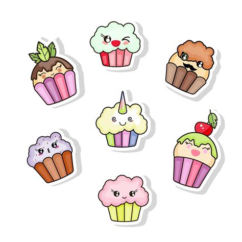 Set Of Cute Kawaii Sweets And Pastries Set Of Stickers The Object Is