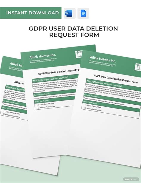 GDPR User Data Deletion Request Form In Word Google Docs Download Template Net