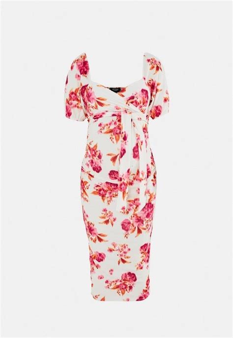 Missguided Pink Floral Print Maternity Wrap Milkmaid Midi Dress Shopstyle