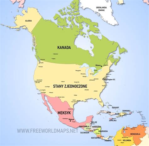 Mapa Ameryki Północnej freeworldmaps net