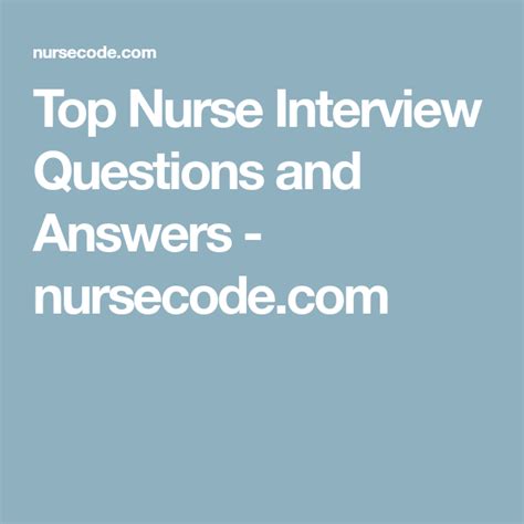 Top Nurse Interview Questions And Answers Interview