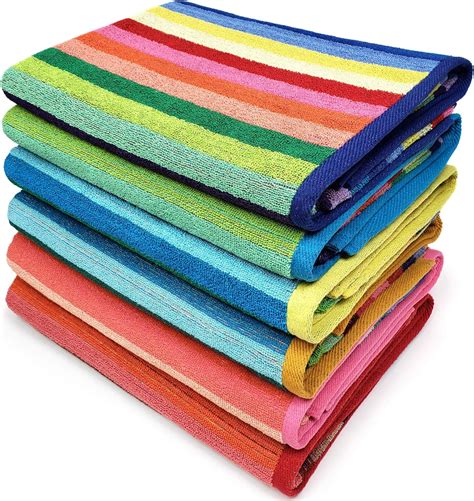 Towels 6 Pack 30in X 60in 100 Usa Cotton Assorted Border Colors Candy