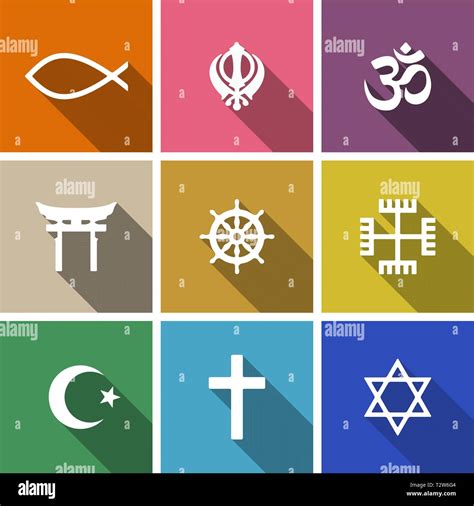 Los Símbolos De La Religión Mundial Conjunto Plana Con Cristianos