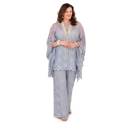 Gorgeous Lace Chiffon Mother Of The Bride Pant Suits Plus Size For