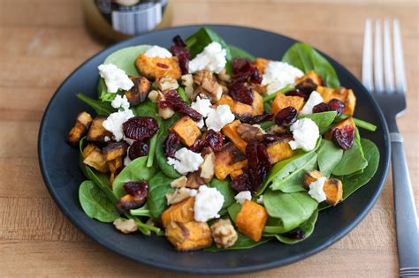 roasted sweet potato spinach and feta salad the kitchen wife