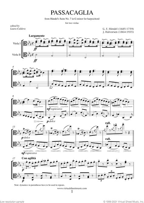 Passacaglia On A Theme By Gfhandel Sheet Music For Two Violas