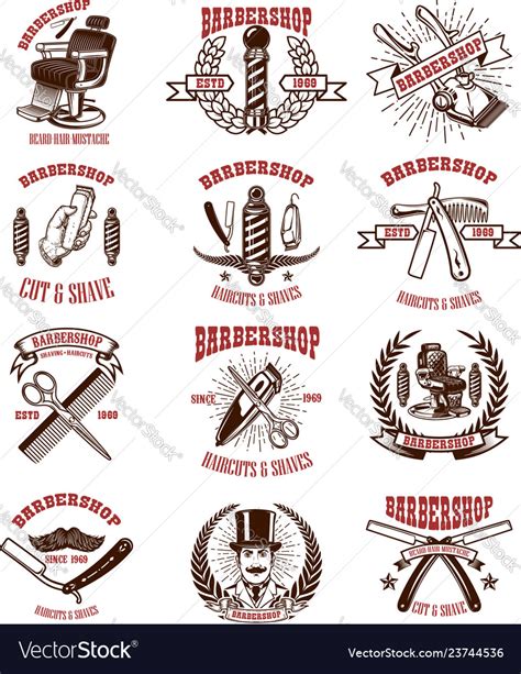 Set Of Vintage Barber Shop Emblems Badges Vector Image