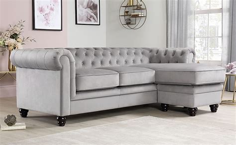 Hampton Grey Velvet L Shape Chesterfield Corner Sofa Furniture And Choice