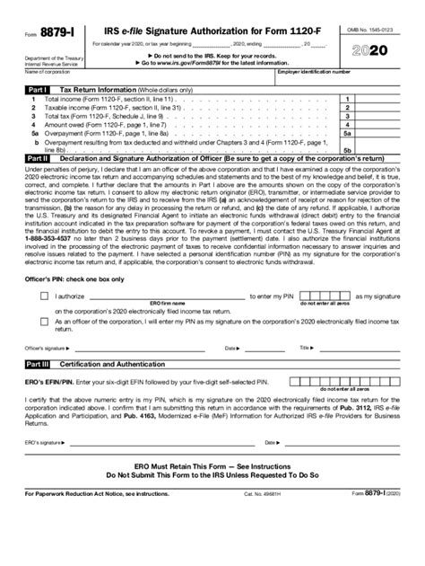 Fillable Online Federal Form 8879 I Irs E File Signature Authorization