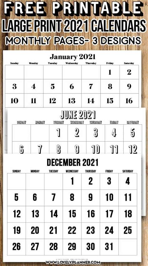 Get a different floral design for each month of the year. Free Printable Large Print 2021 Calendar - 12 month ...