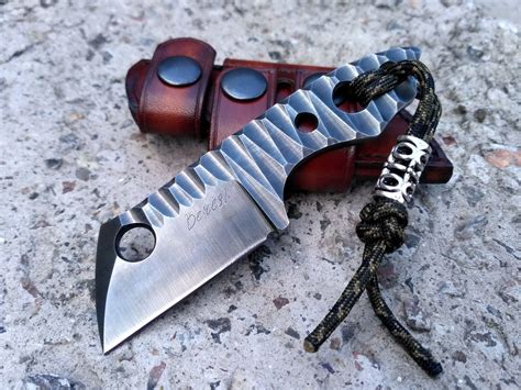 Small Tactical Knife With Leather Sheath Edc Knife Handmade Etsy
