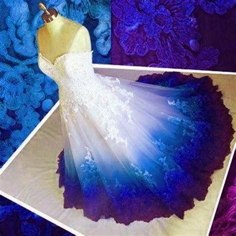 Royal Blue Ombre Prom Dress Sweetheart Ball Gown Lace Applique Long