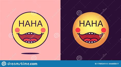 Emoji Face Icon With Phrase Haha Laughing Emoticon With Text Haha Stock Vector Illustration