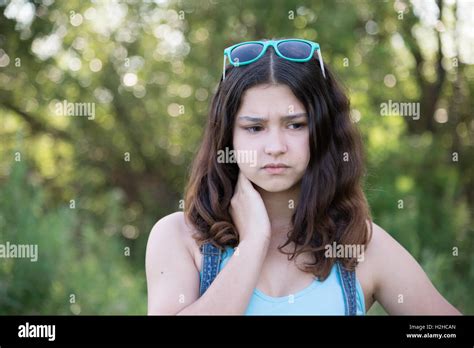 Portrait Of Sad Teen Girl On Nature Stock Photo Alamy