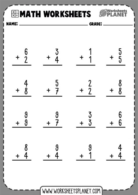 Addition Worksheets 1 Digit Numbers
