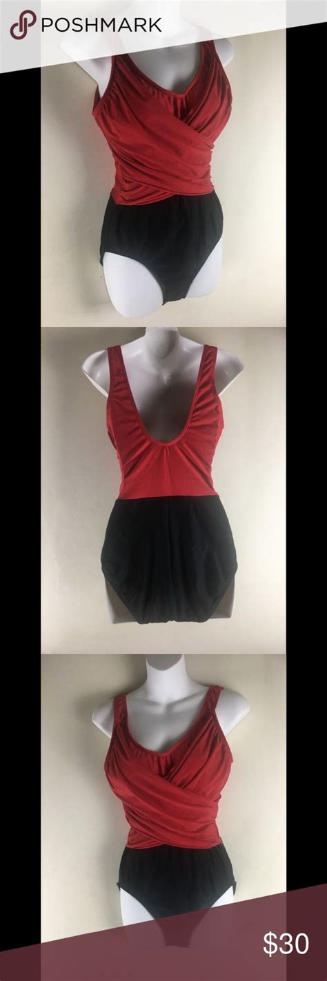Sag Harbor Red And Black One Piece Swimsuit Black One