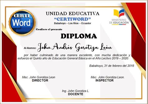 Certificados E Imprimibles En Word Diploma Charlotte Editable En