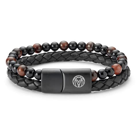 Red Tigers Eye Leather Icon Bracelet In Stock Lucleon In