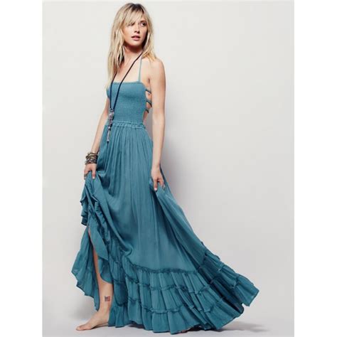 Te7168wyz Sexy Backless Halter Maxi Beach Dress