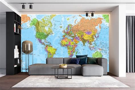 Giant World Map Mural Classic Home Decor Living Room Etsy Uk Map