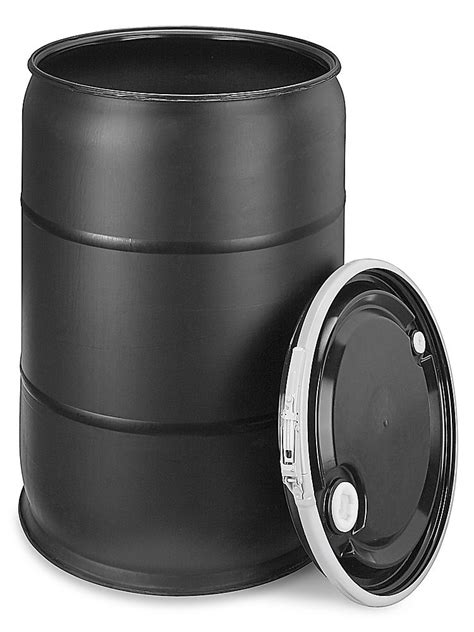 Plastic Drum With Lid 55 Gallon Open Top Black S 9945bl Uline