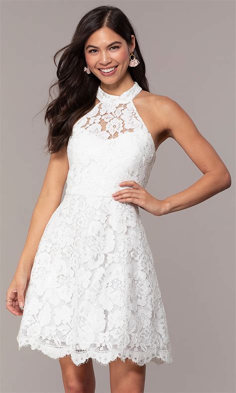 Looking for the perfect white graduation dress for this year's ceremony? Lace High-Neck Short White Graduation Party Dress