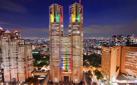 Japan Tokyo Metropolis Skyscrapers Night City Lights Wallpaper