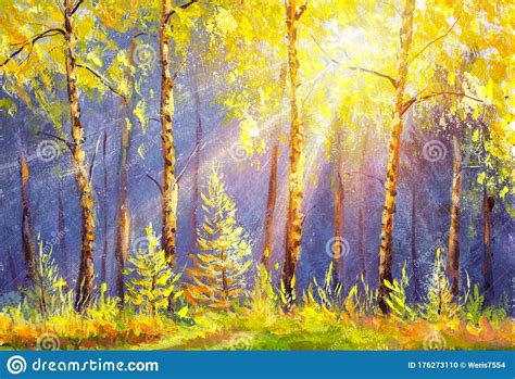 Beautiful Sunny Forest Oil Painting The Rays Of The Sun Through The