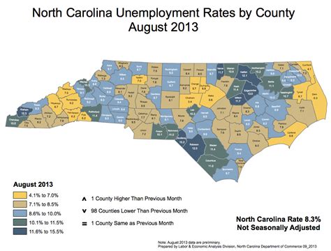 The unemployment rate is the number of people unemployed as a percentage of the labour force. North Carolina's Unemployment for August Decreased in 98 ...