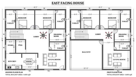 40x40 East Facing House Plan As Per Vastu Shastra Is Given In This
