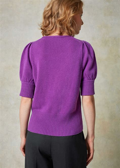 Cashmere Pouf Sleeve Top Purple