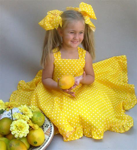 Girls Summer Dress Yellow Girls Dress Yellow Polka Dot Yellow Twirl Dress Girls Party Dress