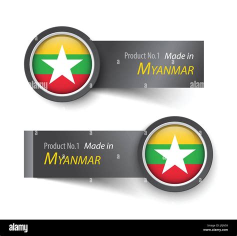 Flag Icon And Label With Text Made In Myanmar Stock Vector Image And Art