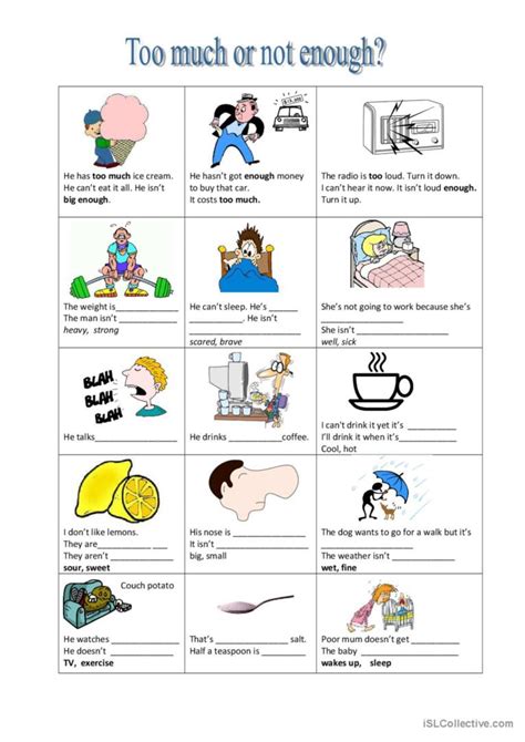 Too Much Or Not Enough English Esl Worksheets Pdf Doc