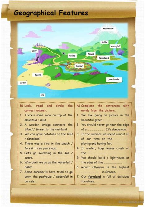 Geographical Features English Esl Worksheets Pdf And Doc