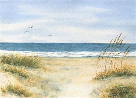 Beach Grasswatercolor Painting Beach Decor Ocean Painting T Idea